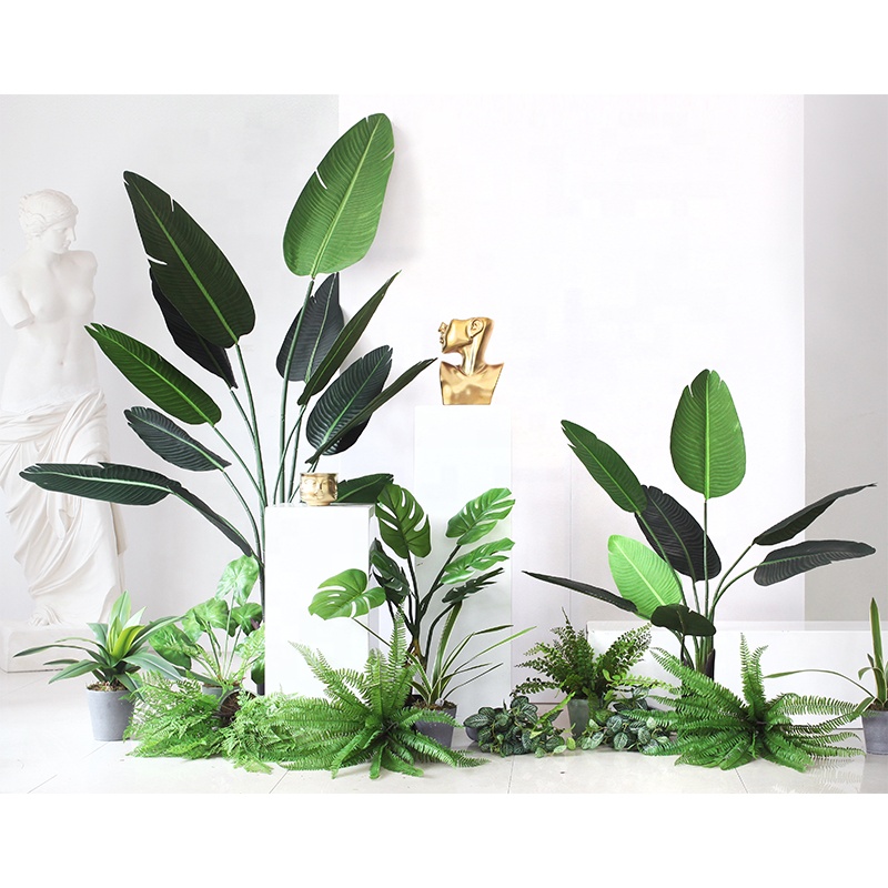 Greenery Decor Tropical Faux Tree Traveller Banana Leaves Bonsai Fake Tree Artificial Plant