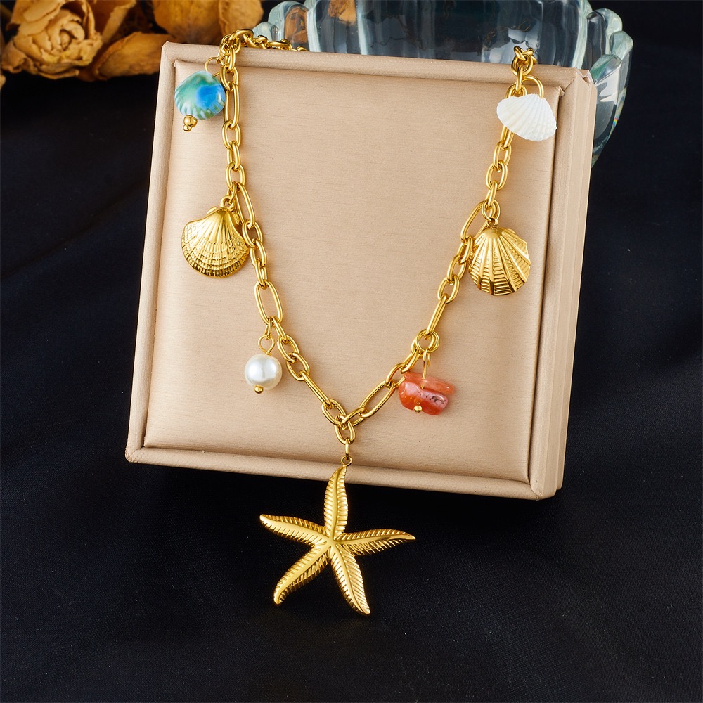 European and American Summer Vacation Style Starfish and Shell Necklace