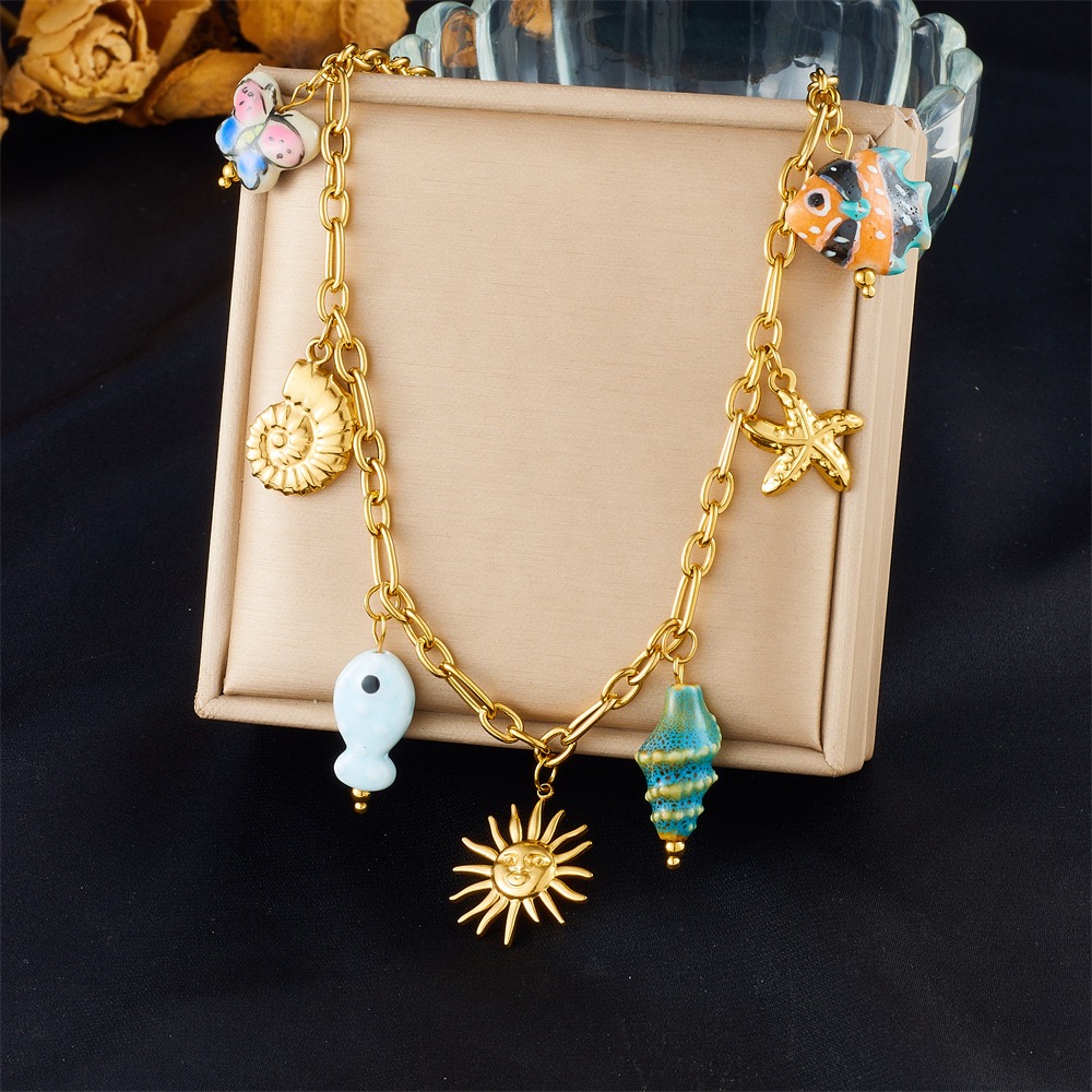 European and American Style Starfish and Shell Necklace